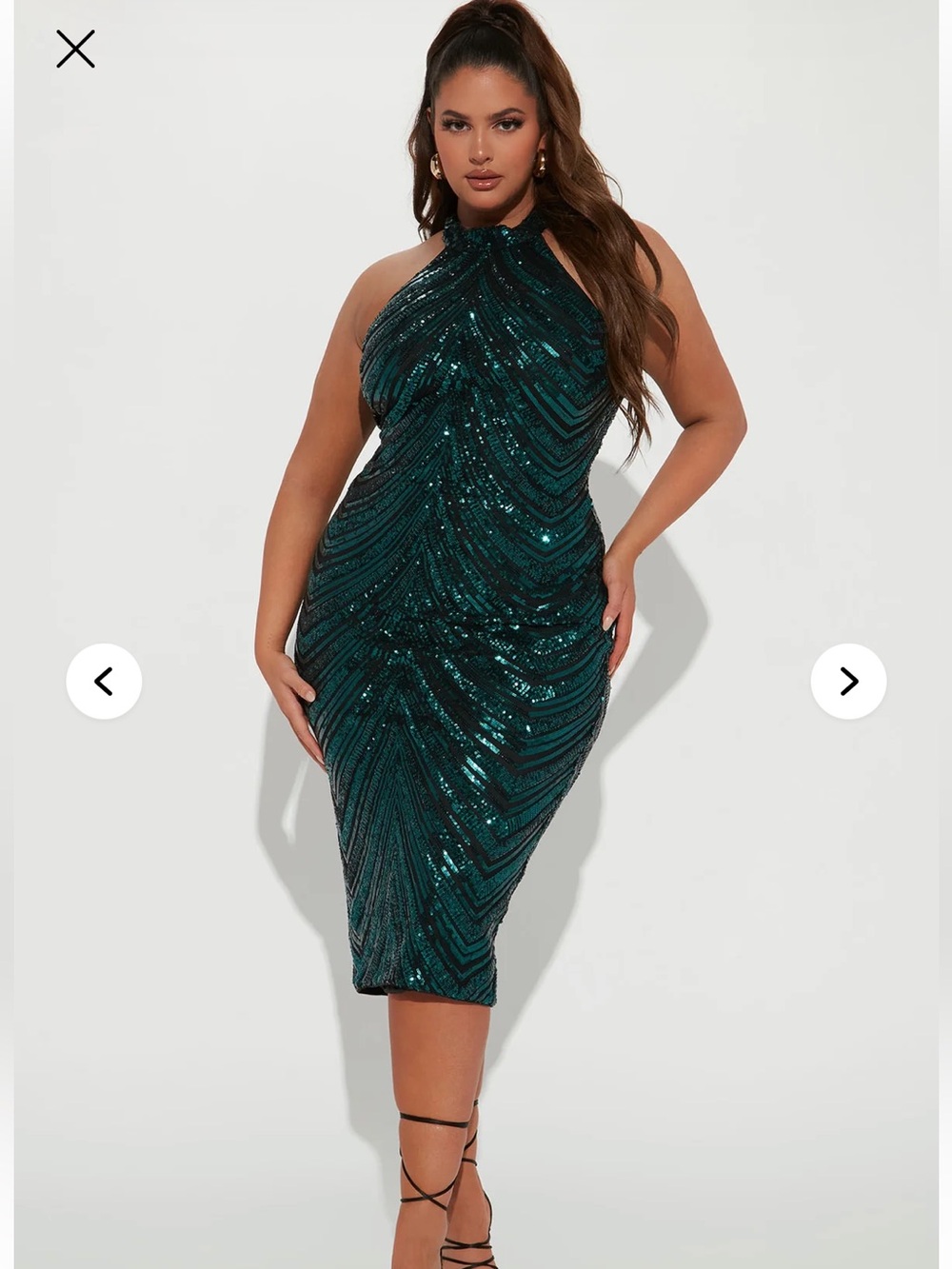 Gabby Sequin Midi Dress - Jade Sequin Halter Midi Dress in Emerald Green